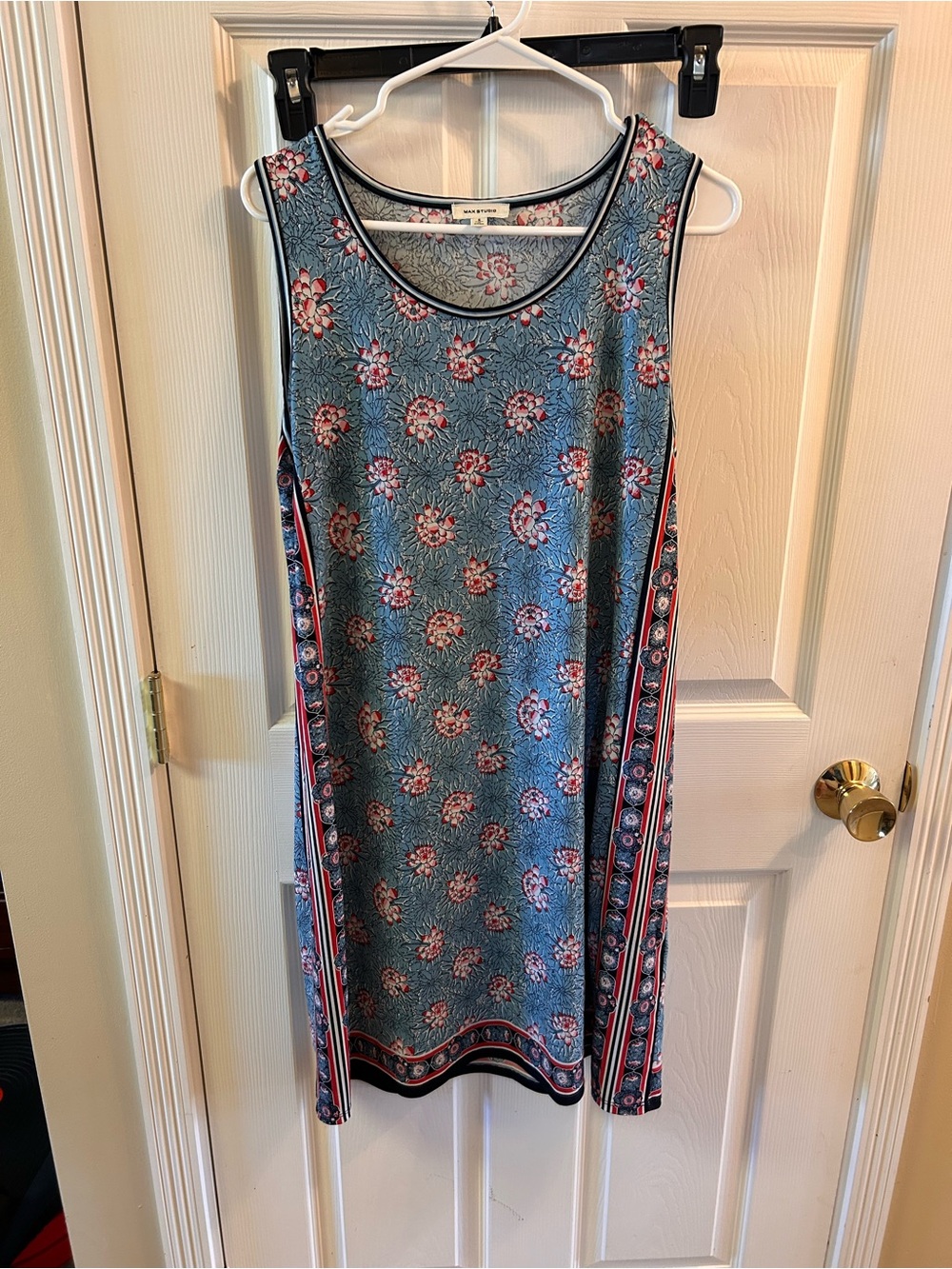 Max Studio Blue Floral Shift Dress with Pink Accents